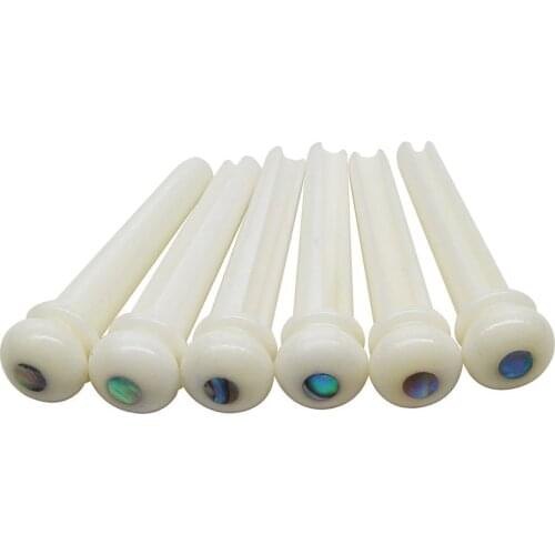 New 6Pcs Real Bone Material Acoustic Guitar Bridge Pins With Pearl Shell Dot