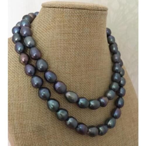 12-13mm Tahitian baroque black green pearl necklace 18"