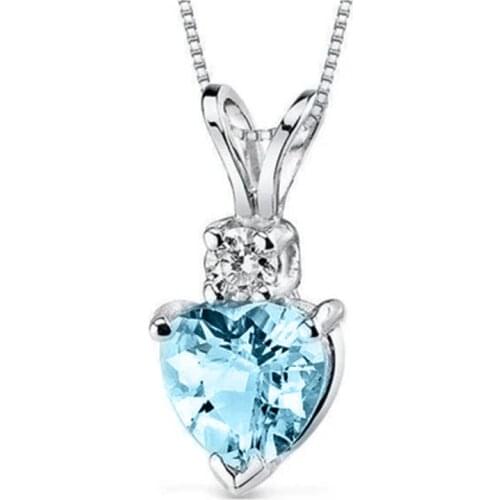 Huitan Light Blue Heart Cubic Zirconia Pendant Necklace Romantic Women Accessories for Wedding Party Stylish Love Jewelry Newly