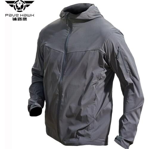 PAVEHAWK Sunscreen Mens Jackets Fashion Outerwear Windbreaker Mens Thin Jacket Hooded Casual Sport Coat Military Clothing Women