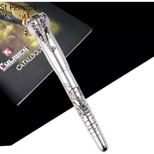 Fuliwen 2086 Elephant Fountain Pen Metal Silver Ink Pen Medium Nib Business Stationery Office school supplies Writing Pens Gift