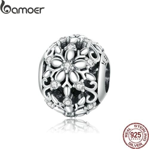 Bamoer Authentic 925 Sterling Silver Carved Snowflakes Pendant Charm for Original Silver Bracelet Necklace Jewelry SCC1651
