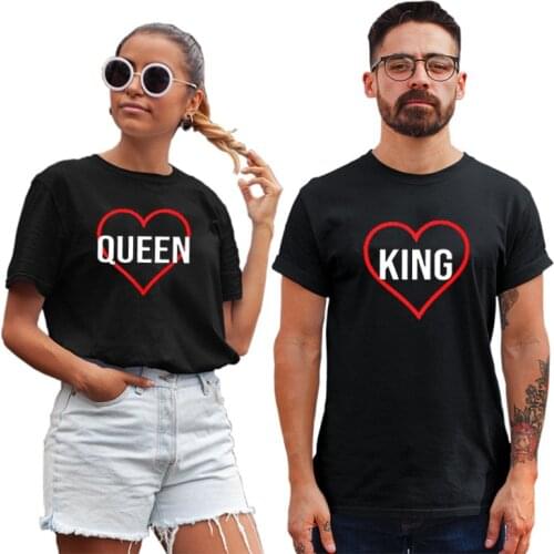 Casual Couple Clothes Plus Size Tshirt Drop Shipping Tees for Lover King and Queen Heart T Shirt Short Sleeve Black Summer Shirt