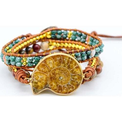 Snail Shape Natural Stone Bracelets Parrot Stone 3 Strands Wrap Bracelets Bohemia Handmade Jewelry Gifts