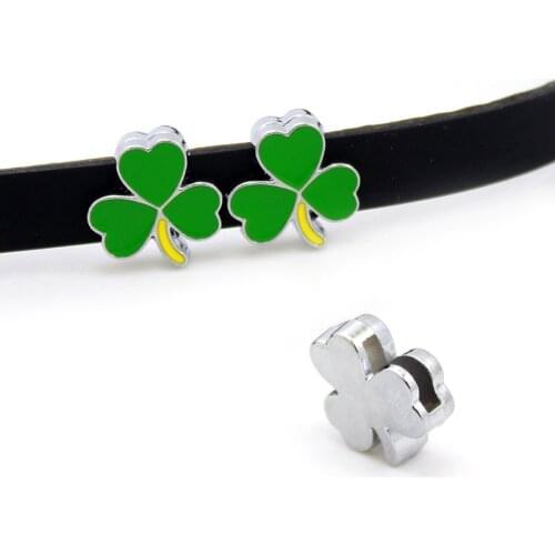 20pcs/lot Internal Dia 8mm Slide Charm Clover DIY Accessories fit 8mm wide belt pet collar