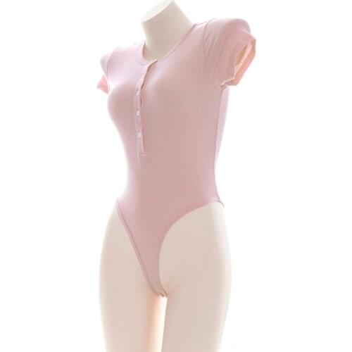 Japanese Pink Girl Cotton Knitted Sweater Button Sukumizu Sleepwear Sexy Lolita One-piece Swimsuit Underwear Set Student