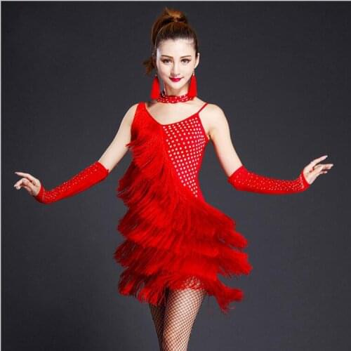 4 Color Women Girls Sequined Tassel Drancewear Girls Tango Ballroom Salsa lady latin dance skirt for women