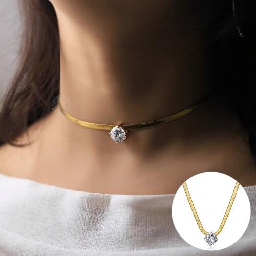 New Chic Cubic Zircon Charm Choker Necklaces For Women Snake Herringbone Link Chain Metal Collar Neck Jewelry DN304
