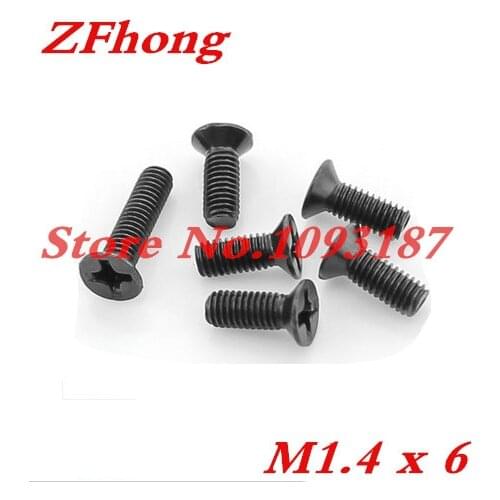 1000pcs M1.4 x 6 M1.4*6 Steel With Black Zinc Flat Head Phillips Cross Recessed Countersunk Head Machine Screws