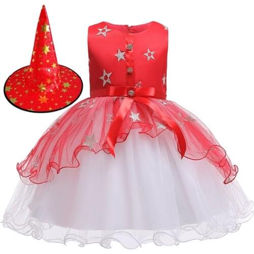 2019 Halloween costumes girls sleeveless Star Party dress with hat 2pcs suits kids dresses for girls princess dress robe fille