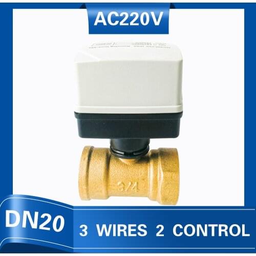 3/4" Brass Motorized Ball Valve 3-Wire Two Control Electric Actuator AC220V 2 Way DN20
