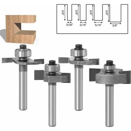 4Pcs 6 / 6.35mm Shank T-Sloting Router Bit with Bearing Wood Slot Milling Cutter T Type Slotting Machine For Trimming Machine