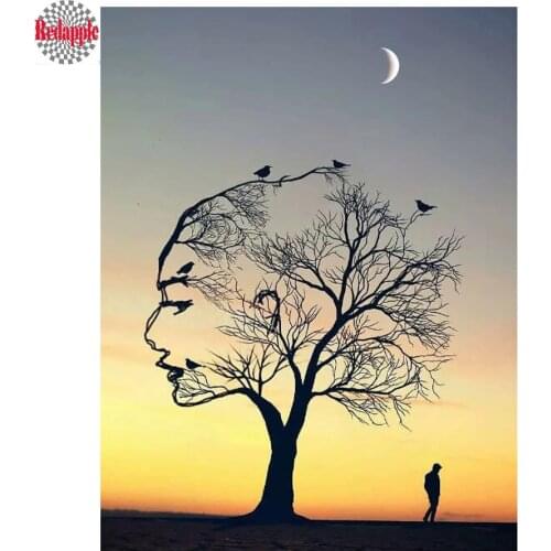 5D DIY Diamond Painting woman tree Diamond Embroidery Lonely man Full Display circular square Picture Of Rhinestones Decor Gifts