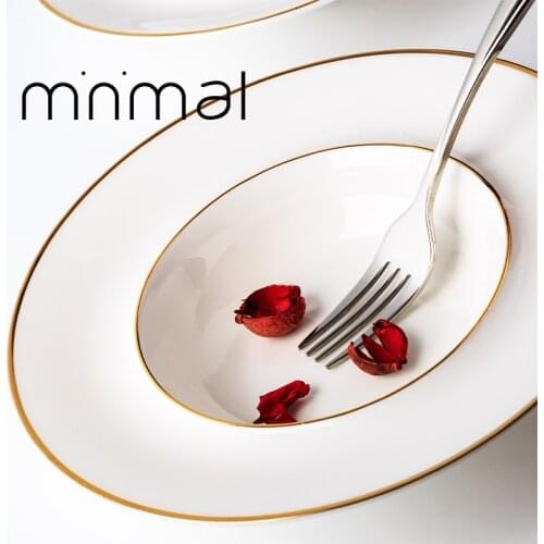 9 inch Fine Bone China Glaze Ceramic Simple Creative Pasta Plate Salad Plate Deep Soup Plate Western Food Plate Straw Hat Plate