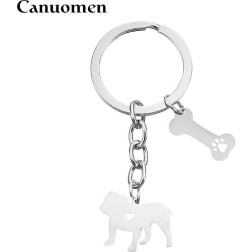 Canuomen Bulldog Pet Dogs Keychain Bone Hollow Claw Stainless Steel Keyrings Dog Lovers Car Key holder DIY Fashion Gifts Jewelry