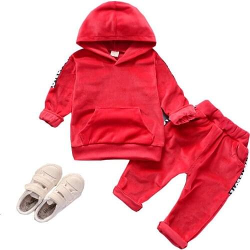 Children Gold Velvet Clothes Spring Autumn Baby Boy Girl Hooded Sweatshirt Pants 2pcs/set Infant Outfit Kids Casual Tracksuits