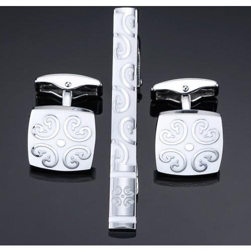 DY A set of high quality white enamel butterfly flower tie clip Cufflinks fashion men tie clip French Cufflinks free shipping
