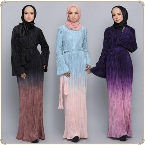 Eid Mubarak Muslim Fashion Dubai Gradient Color Abaya Turkey Hijab Dress Kaftan Caftan Islam Clothing Abayas For Women Robe