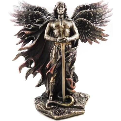 Europe Bronzed Seraphim Six-winged Guardian Angel With Sword And Serpent Big Wings Angel Statue Resin Ornaments Home Decoration