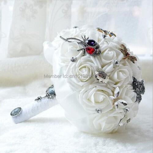Hot Luxurious wedding accessories Brooch bouquet Ivory Gray Crystal Wedding Bouquet Silk Wedding flowers Bridal Bouquets