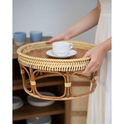 INS Rattan Woven Small Coffee Table Living Room Sofa Rattan Table Bamboo Woven Bay Window Low Table Kang Table Picnic Table