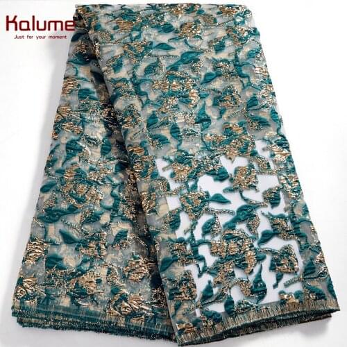 Kalume African Gilding Lace Fabric Jacquard 2021 High Quality Nigerian Tulle Lace Fabric 5 Yards For Diy Sew Dress Party F2578