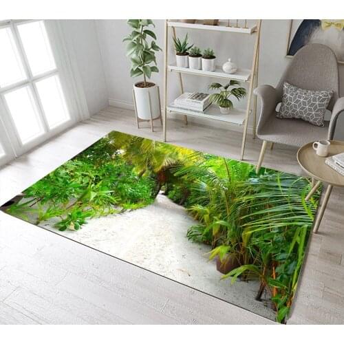Indoor Tropical Island Plants Sandy Path Childrens Room Floor Carpet Kitchen Area Rug Living Room Cushion Bathroom Non-Slip Mat