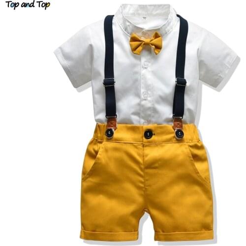 Top and Top Baby Boy Clothing Sets Infants Newborn Boy Clothes Shorts Sleeve Tops+Overalls 2PCS Outfits Summer Bebes Clothing