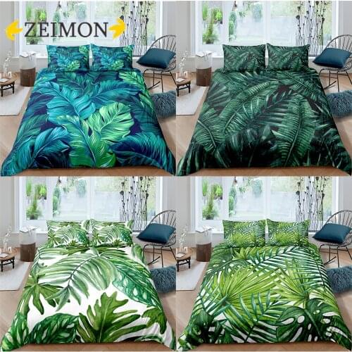 ZEIMON 3D Palm Leaves Bedding Set Duvet Cover Pillowcase for Home Bedroom Luxury Bed Set 2/3pcs Bohemian Quilt Cover Bedding Set