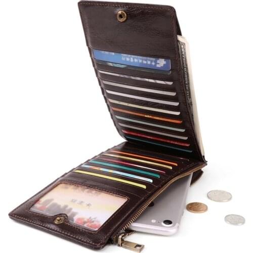 Cowhide Leather Wallets Purse Card Holder Man Clutch Bag Famous Brand Men Wallet Long Zipper New Male Purses Cell Phone Pocket
