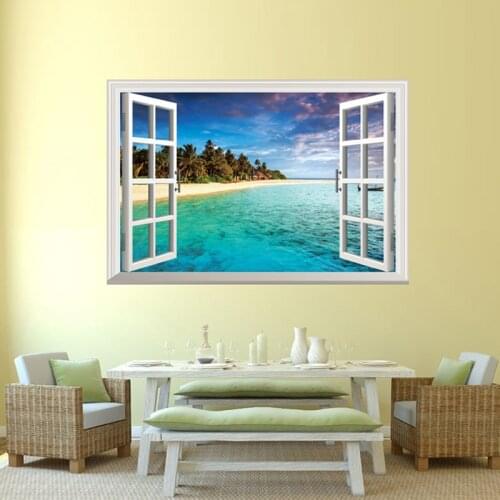 Creative Fake Window Paisagem Poster Stickers Vinyl Mediterranean Scenery Wall Decor Removable PVC Decal Mural Wallpaper