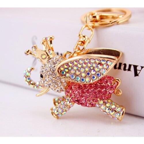 Korean-Style Creative Cute Cartoon Crystal Set Flying Elephant Key Chain Elephant Key Ring Animal Metal Pendant Accessories