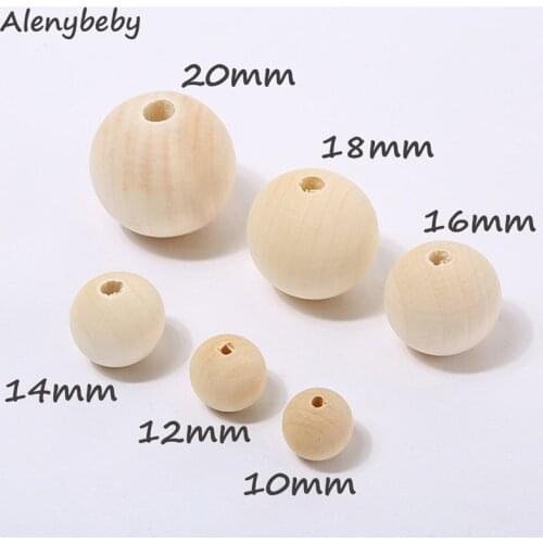 10-20mm Natural Wooden Round Beads Teether DIY Teething Necklace Bracelet Bead Accessories&Crafts Baby Teether Hanging Materials