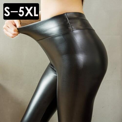PU Leather pant brightly-colored leggings with plush and thickened Fall/Winter high-waisted leggings for ladies velvet S-5XL