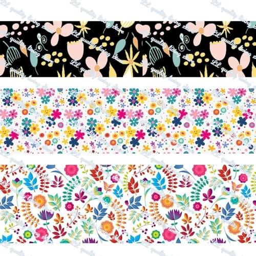 Flower printed grosgrain ribbon 25-75mm Gift Bow Craft Wedding Party Supplies Silk Sewing Accessories Fabric 50 yards
