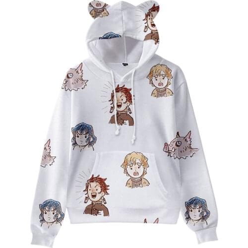 Fashion Creative Cat Ears Kid Hoodie Anime Demon Slayer Hoodie Boy Girl Sweatshirt Autumn/Winter Fashion Kimetsu no Yaiba Kawaii