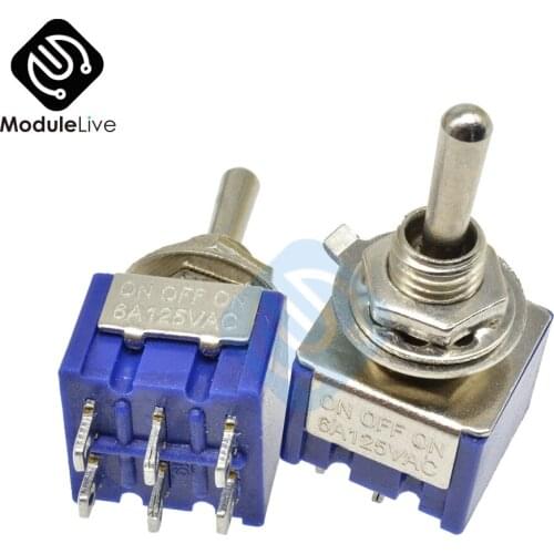 MTS-203 6mm Toggle Switch Single Pole Double Throw SPDT ON-ON 120VAC 6A 1/4 Inch Mounting 13*12.7MM 3Positions 6Pins