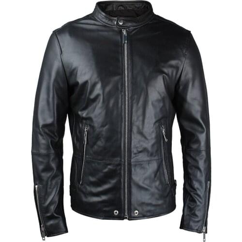 2021 Genuine Leather Jacket Mens Sheepskin Motorcycle Leather Coat Slim Leather Jacket for Male