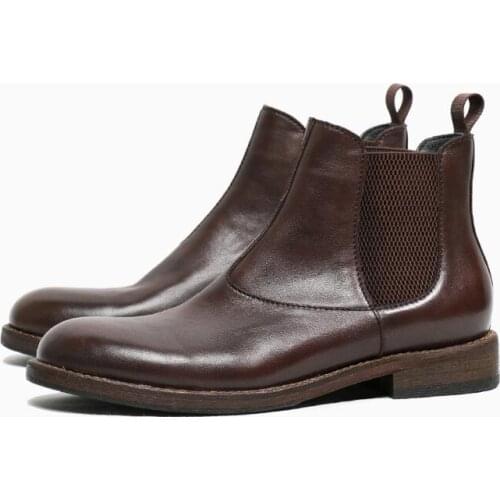 Winter England Style chelsea Boots for men genuine Leather Brown Ankle Boots Handmade High Quality Casual Mens Boots