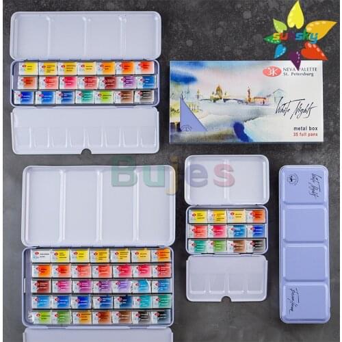 Russia White Nights Solid watercolor Iron box set 12/21/35 Artist watercolor paint Sonnet 21 color student set Bazanova 21 color
