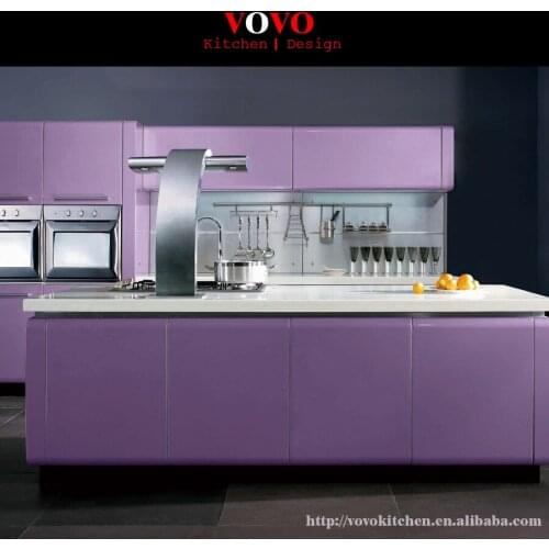 Newest modern flat pack kitchen cupboard high gloss purple door 21mm thick