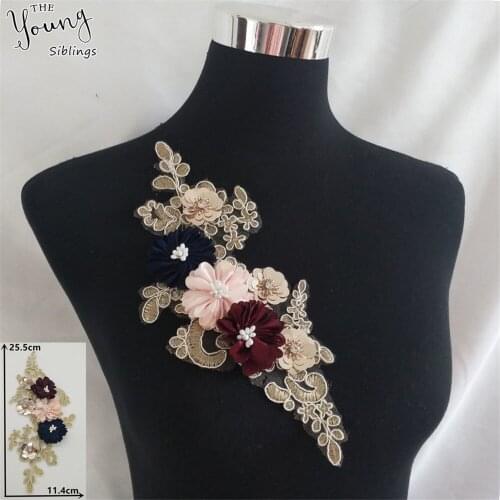 New arrive Lace Collar 3D Flower Embroidery Applique Trim Decorated Sequin Lace Neckline Sewing DIY Clothing Craft Accessories