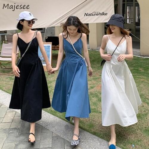 Summer Dress Women Loose Solid Fashion Friend Holiday V-neck Korean Temperament Backless Leisure Streetwear Vestido Feminino New