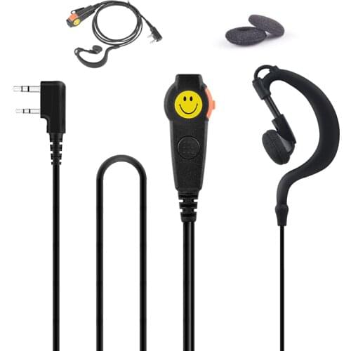 Baofeng walkie talkie earpiece One-Wired Ear Hanger G-Loop Ear Bar WITH Mic & Double PTT Headset 2-pin K plug for Two way radio
