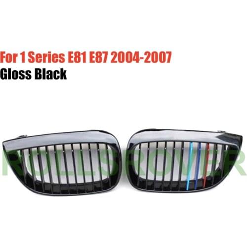 ROLLSROVER Gloss Black Front Bumper Grille Grill For 1 Series E81 E87 2004-2007 3 Colors Single Strip Car Styling