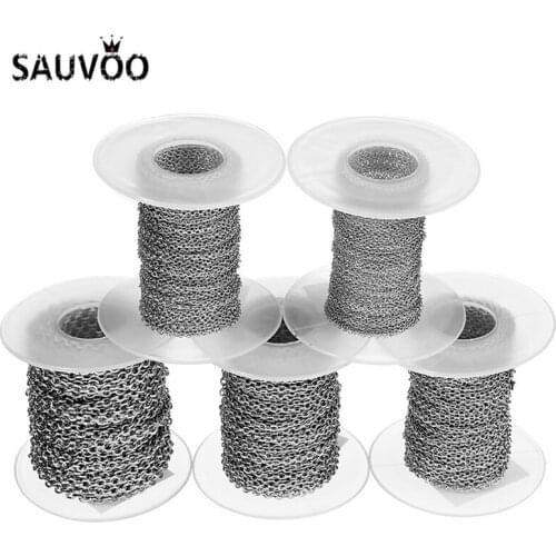 SAUVOO 10Yards/roll 1/1.5/2/2.5/3mm Width Stainless Steel Bulk Diy Chains Fit Necklaces Bracelets Link Chain For Jewelry Making