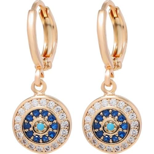 LUALA 2021 New 585 Rose Gold Colour Blue Turkish Round Eye Small Hoop Earrings Fashion Jewelry for Women Girls No Fade