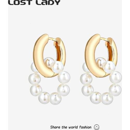 Lost Lady New Fashion Simulated Pearl Dangle Earrings Charm Statement Long Tassel Earrings for Women Party Jewelry Gift
