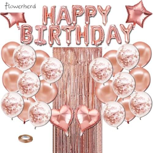Rose Gold Balloon Decoration Set Party Supplies Happy Birthday Decoration Baby Shower Decorations Tablecloth Heart Star Confetti