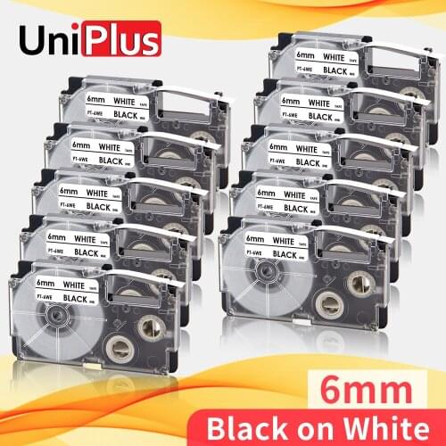 UniPlus XR-6WE 6mm Labeling Tape Replace Casio 1/4" Printer Ribbon xr6we Black on White for Casio Label Maker KL750 780 8800 430